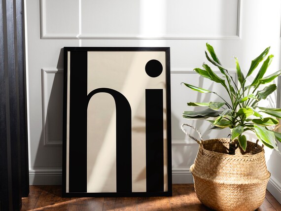 Oversized Minimalist Hi Typography Poster in Black and Beige