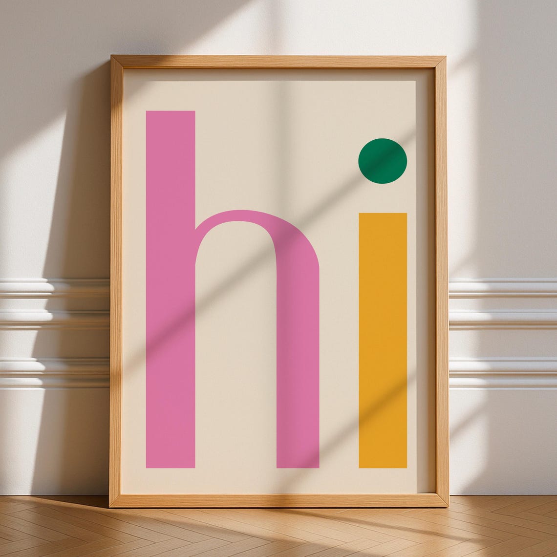 Playful Pink Hi Typography Wall Art with Yellow and Green Accents