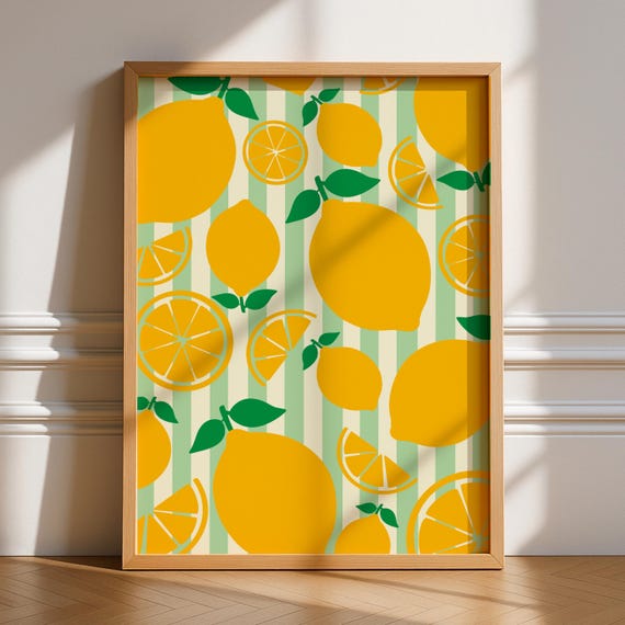 Lemon Print Unframed Art Kitchen Wall Decor Fruit Market Mediterranean Italian Trendy Colour Food Gallery Summer Citrus