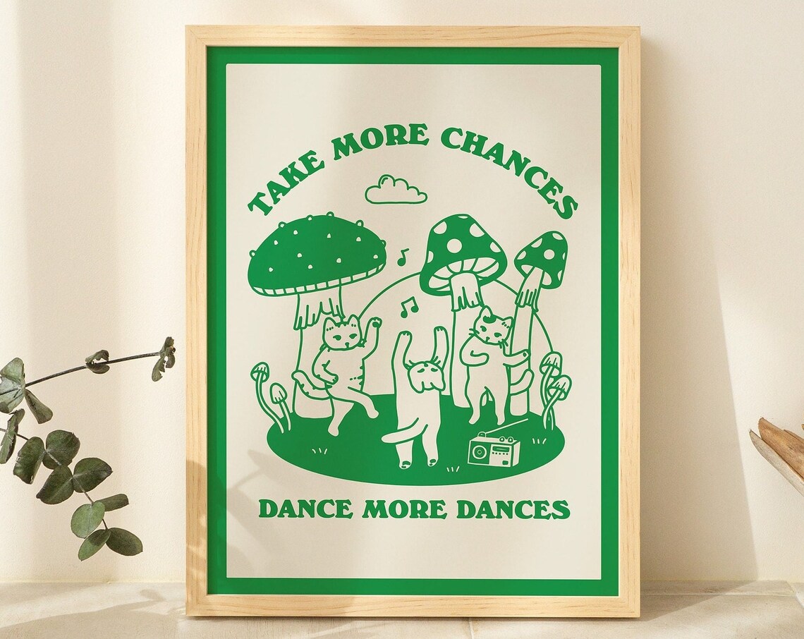 Retro Dancing Cats Vintage Cat Illustration Art Print - Image 2