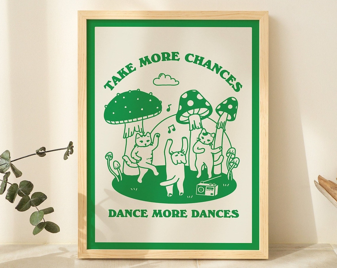 Retro Dancing Cats Vintage Cat Illustration Poster - Image 3
