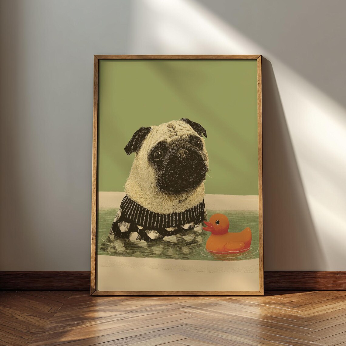 Pug In Bathtub, Whimsical Animal Art Print