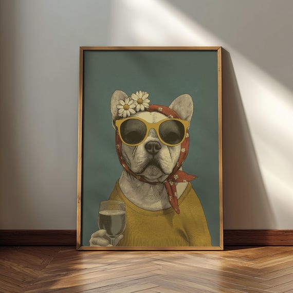 French Bulldog With Wine Poster Retro Animal Print