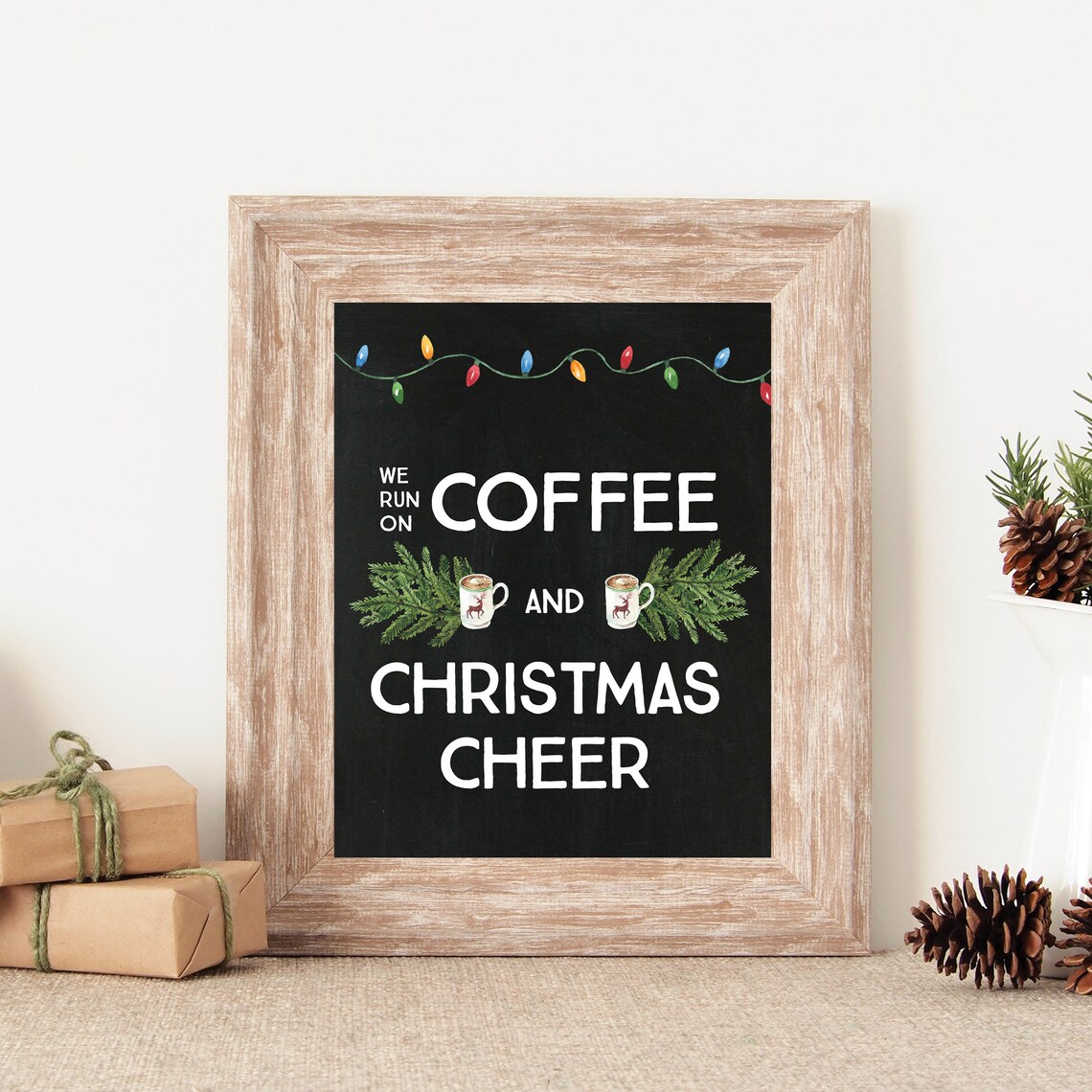 Christmas Instant Coffee and Cheer Rustic Sign Art Print