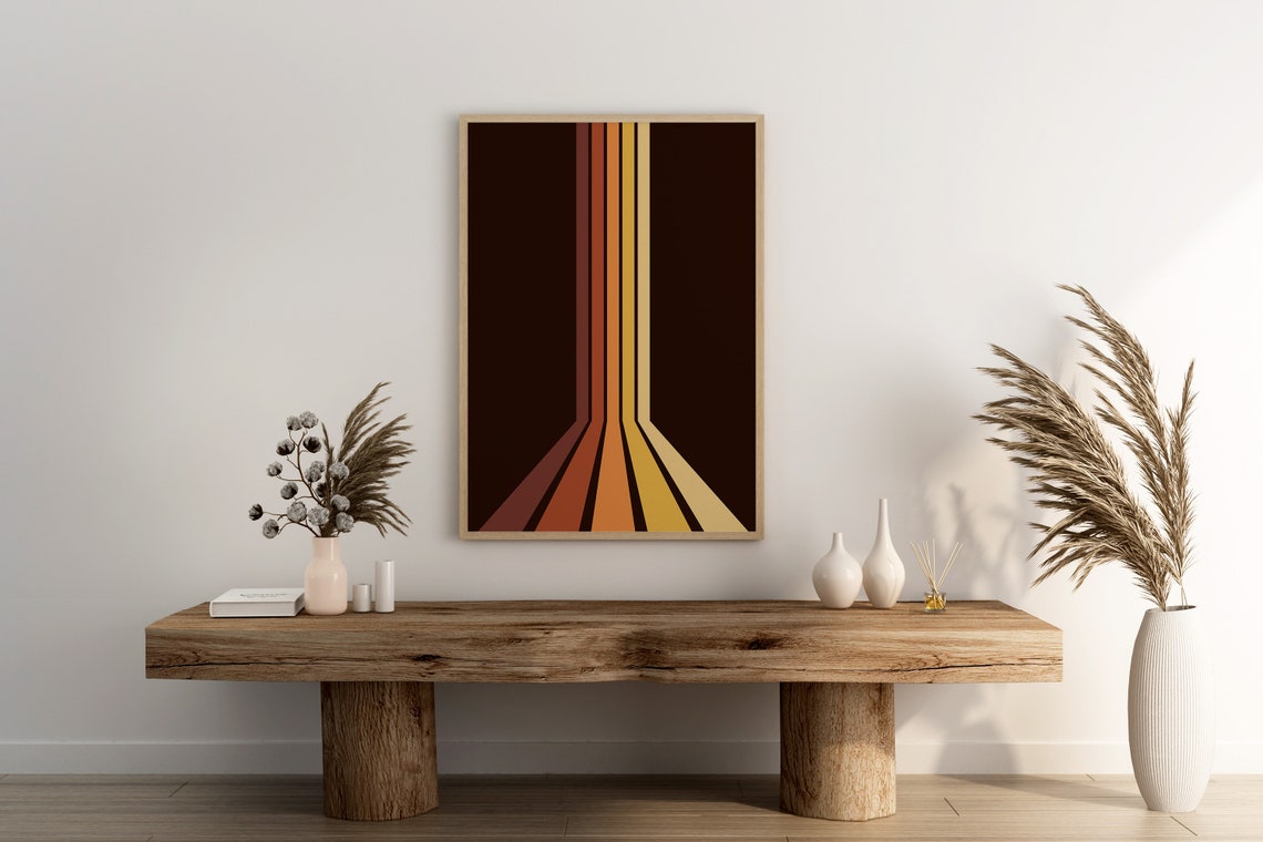 70s Retro Rainbow Stripe Abstract Mid Century Geometric Wall Poster