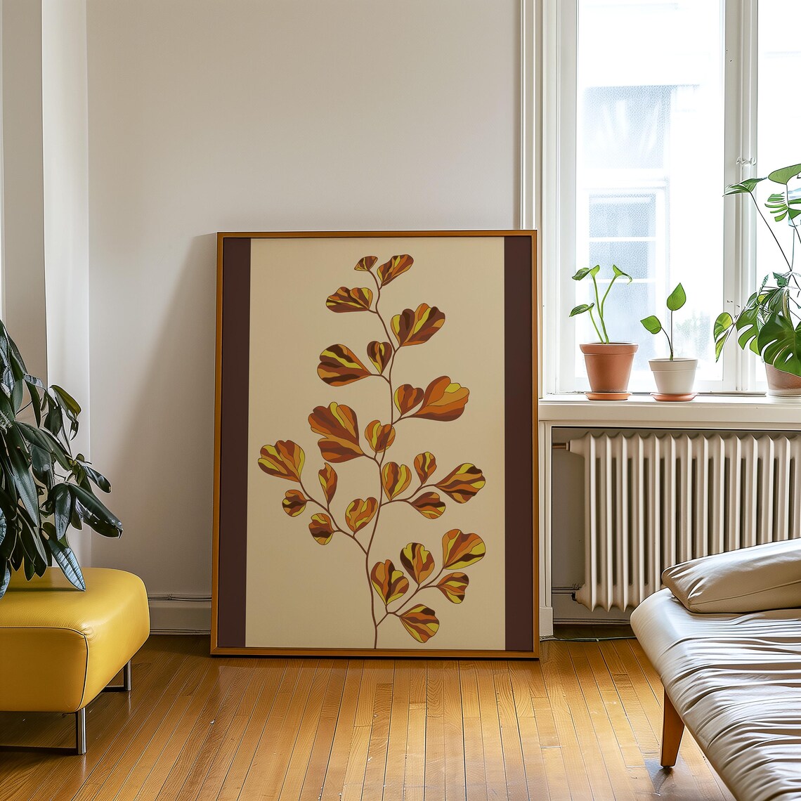Retro Autumn Leaves Branch Botanical Gold Brown Floral Art Poster