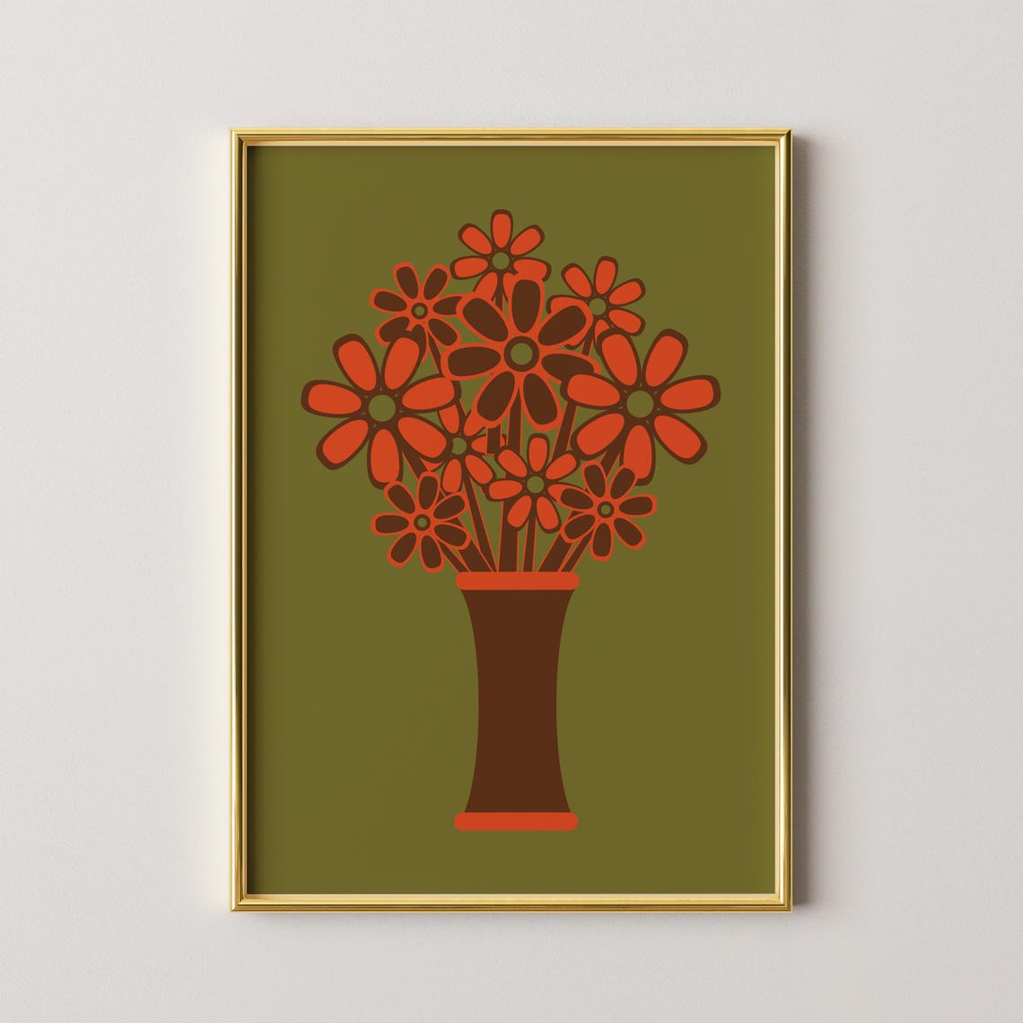 Retro 70s Orange Bouquet In Vase Floral Still Life Art Print