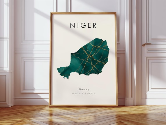 Niger Map Poster Green And Gold Africa Wall Art Print Home Decor Geography Gift Wallpaper