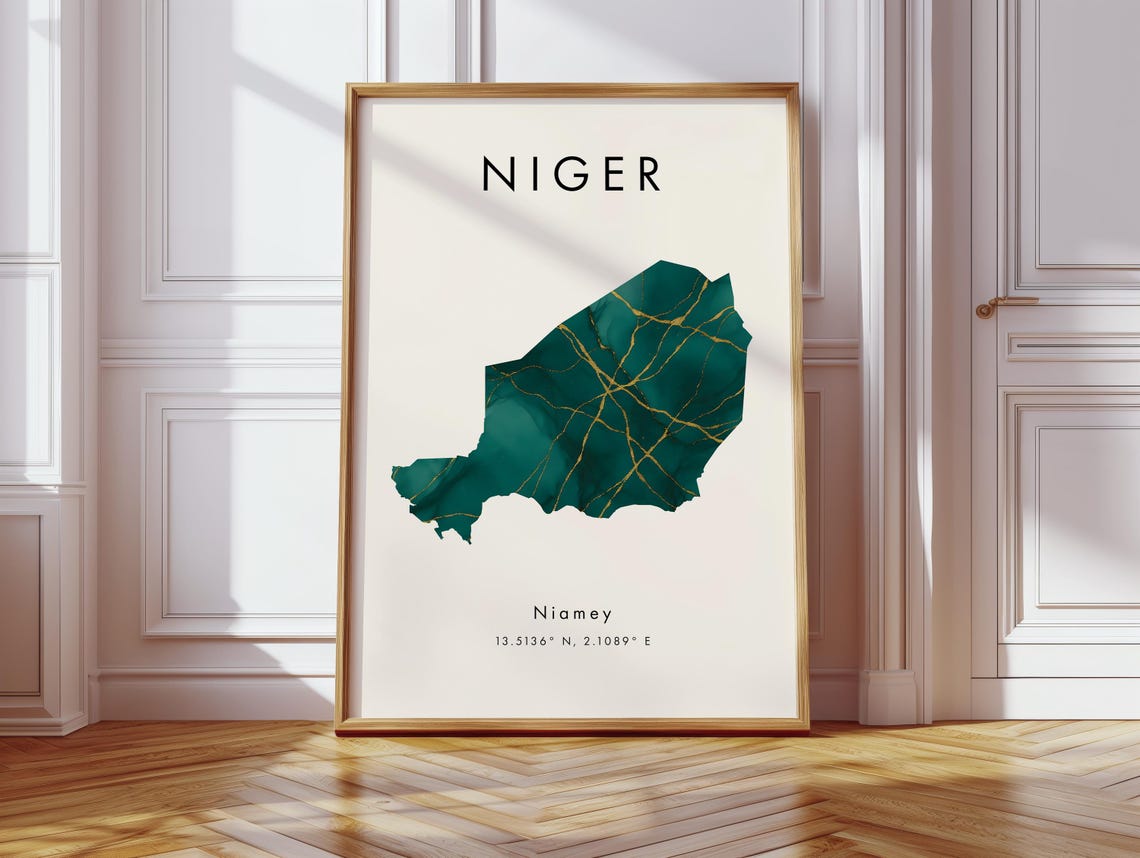 Niger Green Marble Map With Gold Veins Minimalist Art Poster