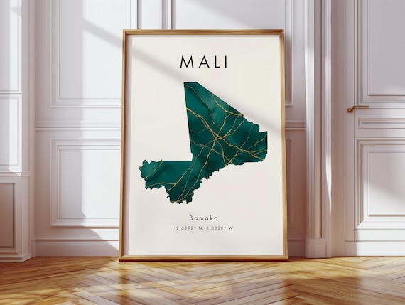 Mali Map Poster Green And Gold Africa Wall Art Print Home Decor Geography Gift Wallpaper