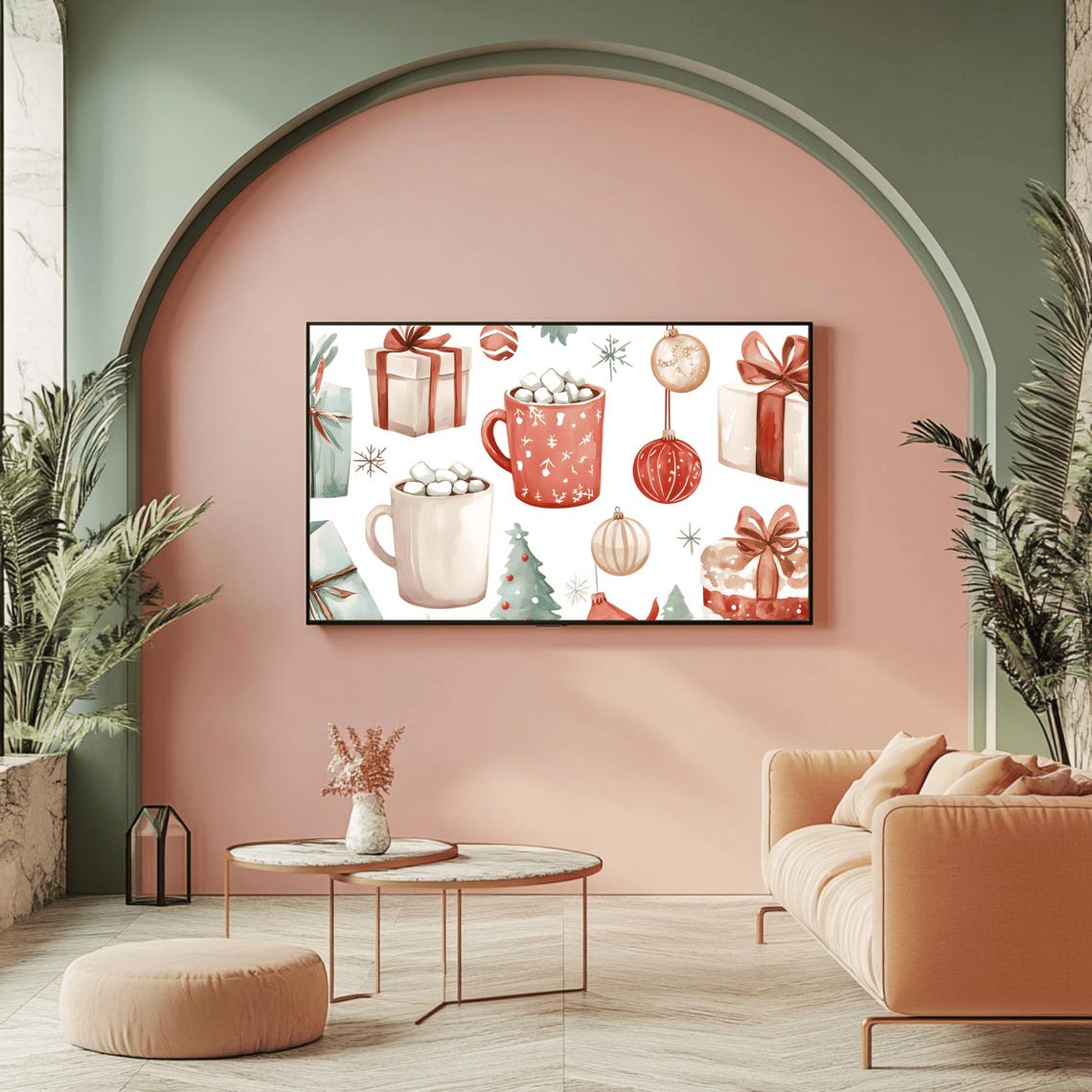 Watercolor Christmas Cocoa Gifts and Ornaments Frame TV Poster - Image 2