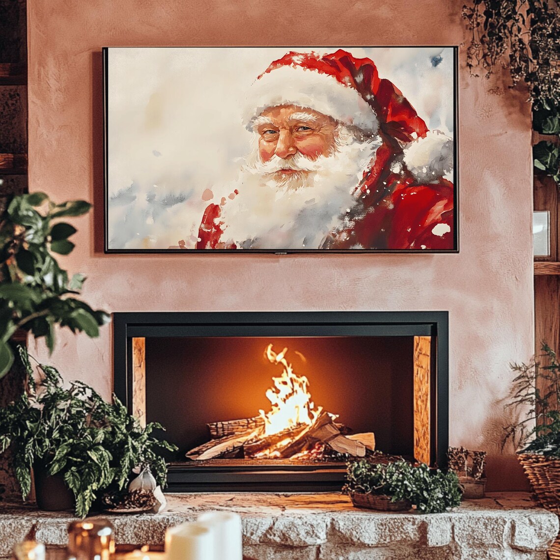 Watercolor Santa Claus Close Up Portrait For Christmas Poster - Image 3