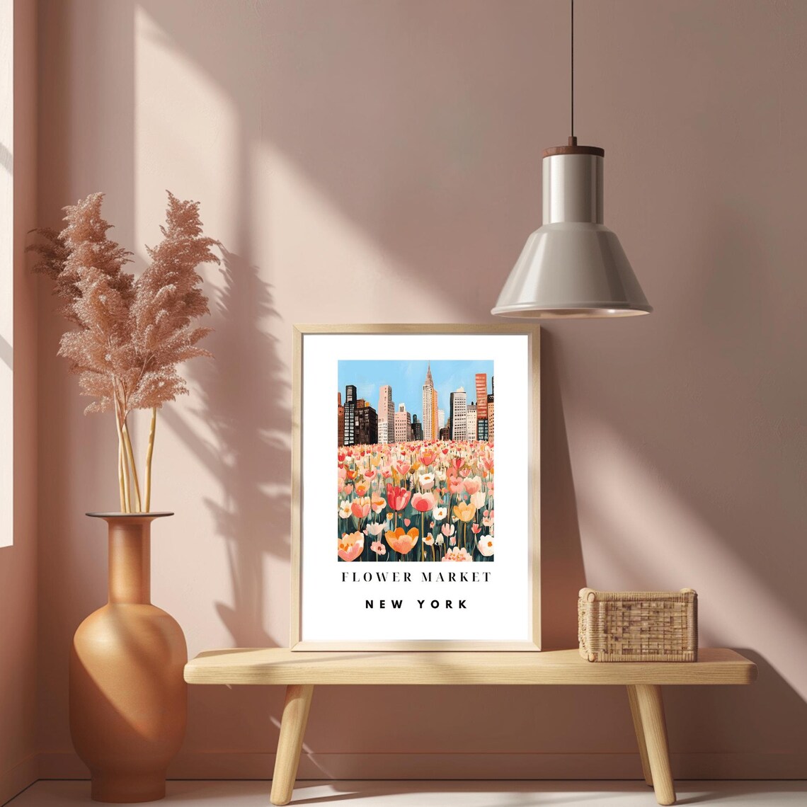 New York Skyline Tulip Field Flower Market Travel Art Poster - Image 2