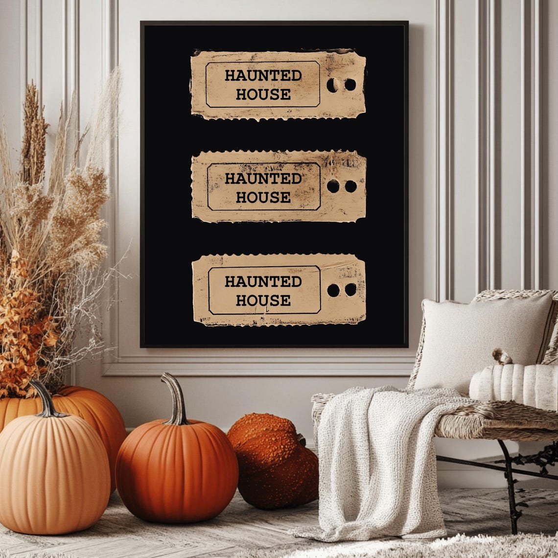 Three Vintage Haunted House Admission Tickets Black Spooky Poster - Image 3
