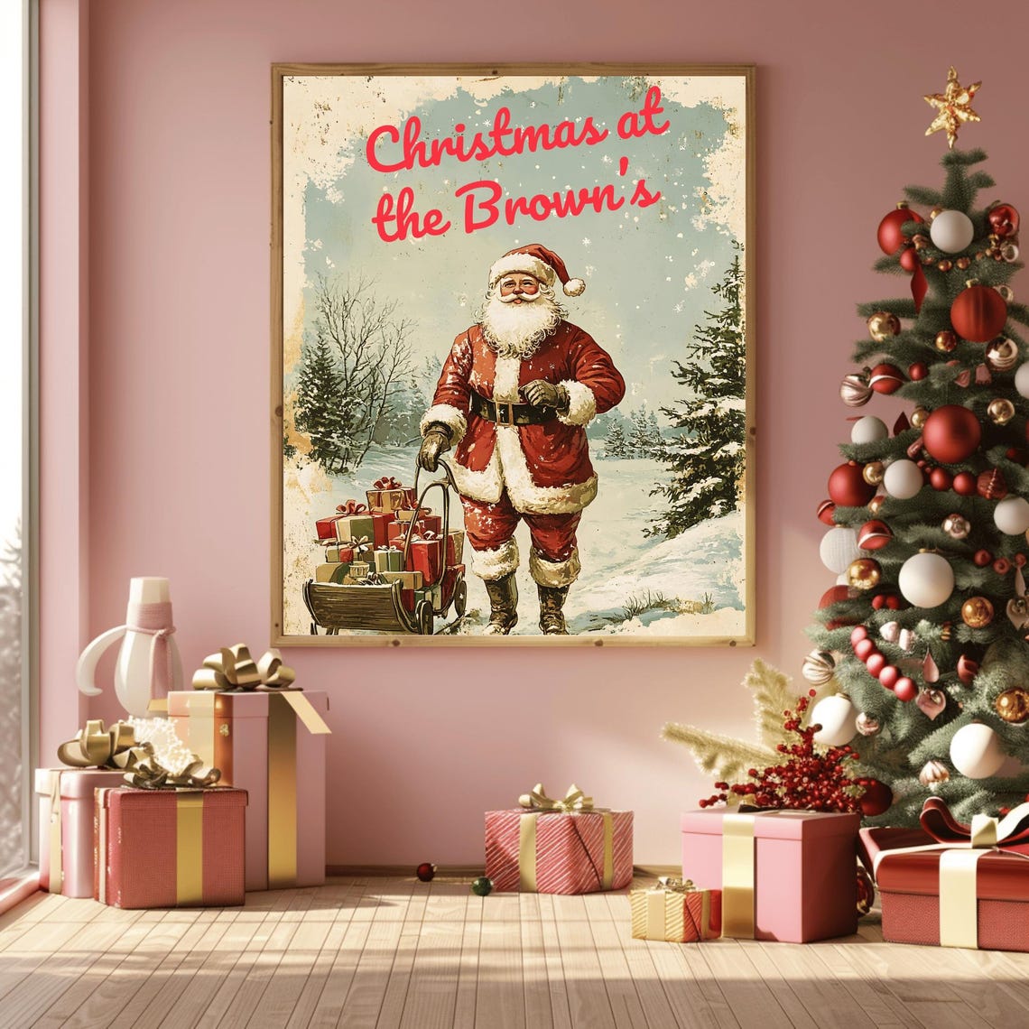Nostalgic Santa Pulling a Sled Christmas at the Millers Poster - Image 3