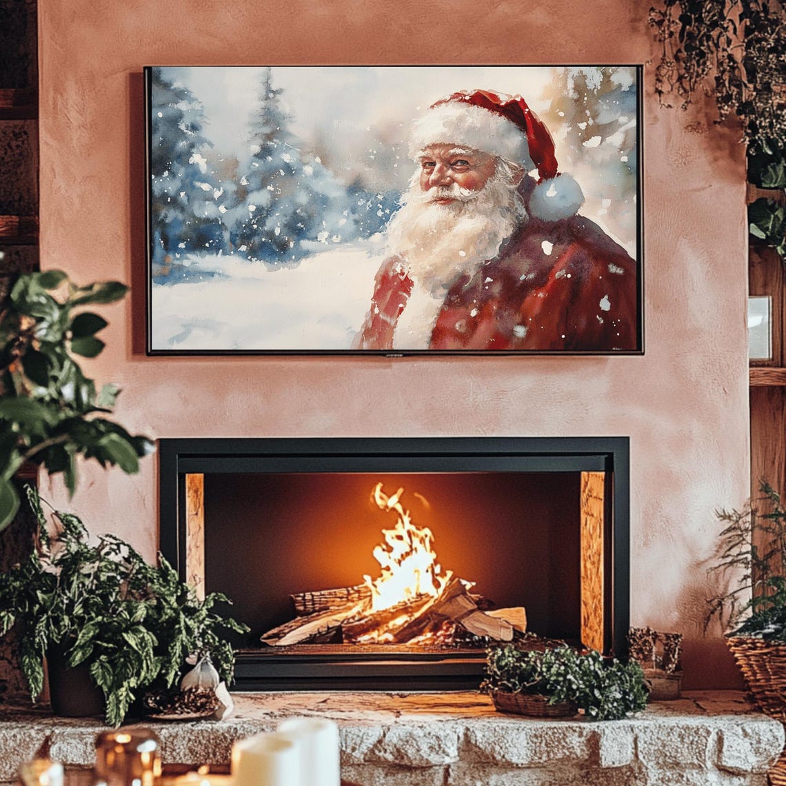 Santa Claus Portrait Standing In Snowy Forest Watercolor Poster - Image 3