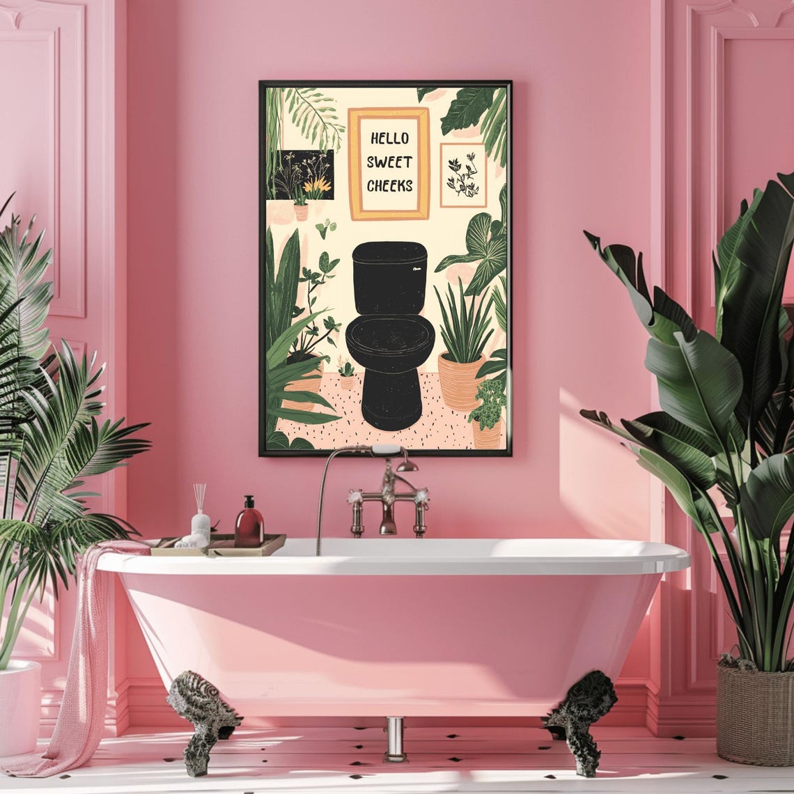 Hello Sweet Cheeks Funny Toilet Quote Botanical Bathroom Art Poster - Image 3