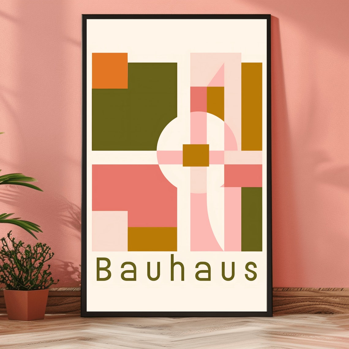 Bauhaus Geometric Shapes Pink Green Mid Century Modern Poster - Image 2