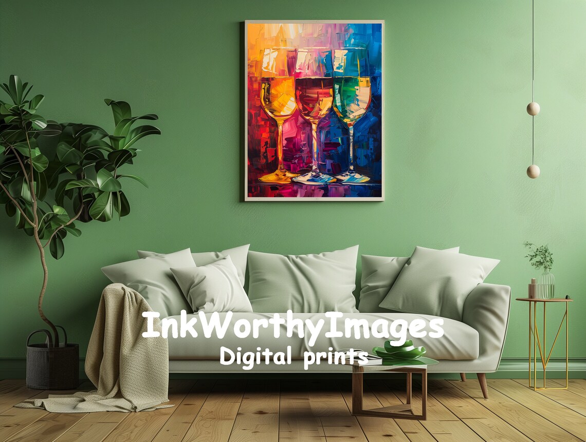 Colorful Wine Glasses, Vibrant Abstract Art Print - Image 2