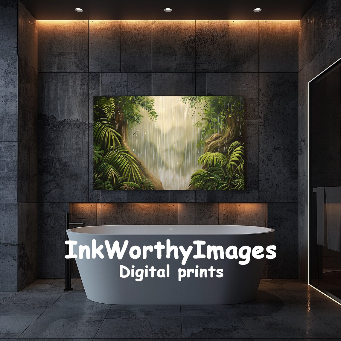 Tropical Rainforest Waterfall, Impressionist Art Print - Image 5