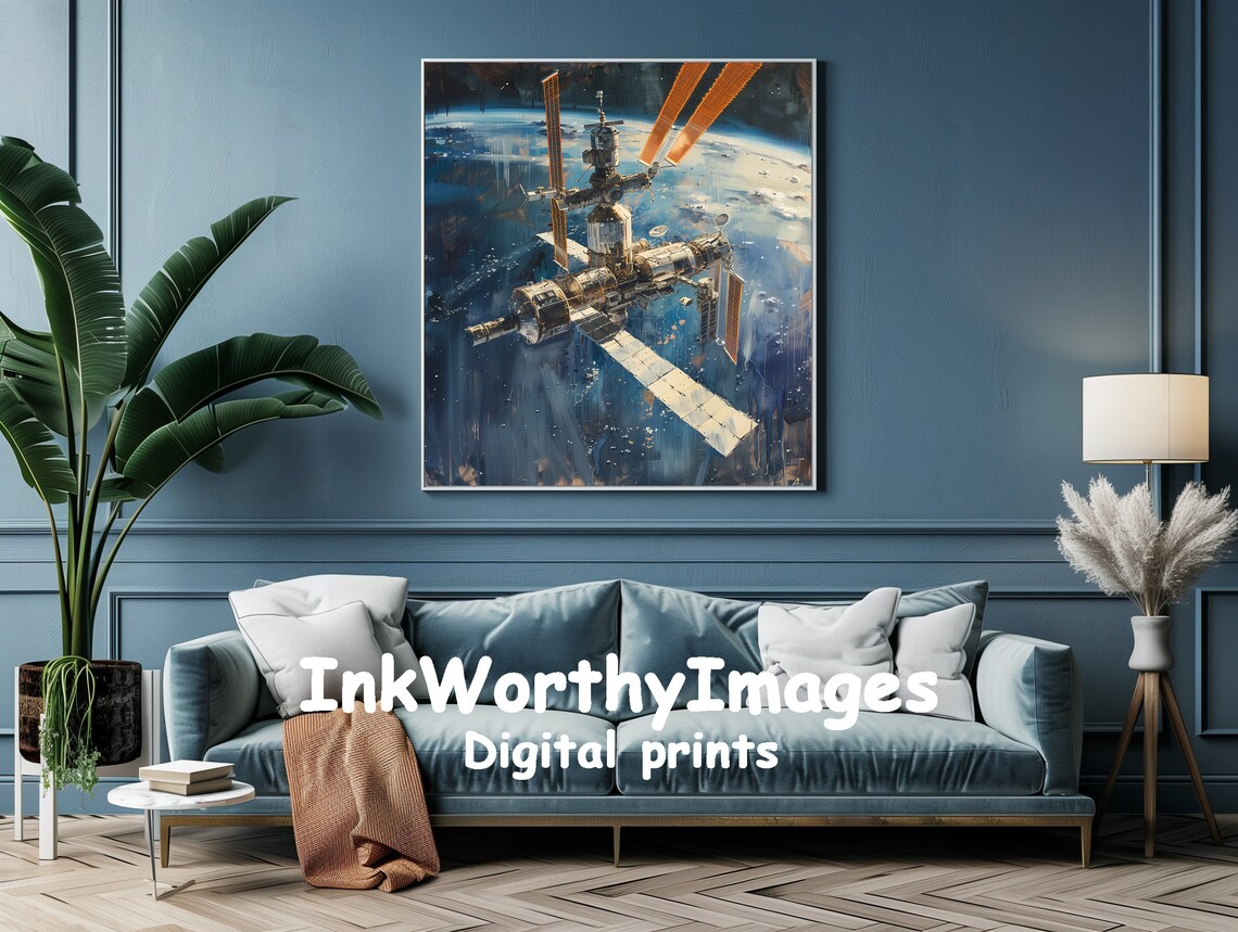 Space Station Painting, Outer Space Astronaut View - Image 2