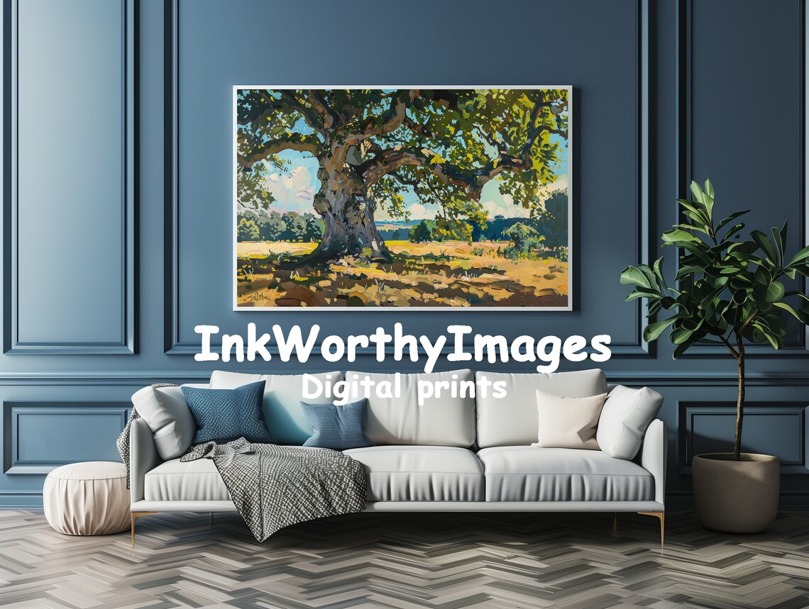 Grand Oak Tree in Sunlit Field, Nature Landscape - Image 4