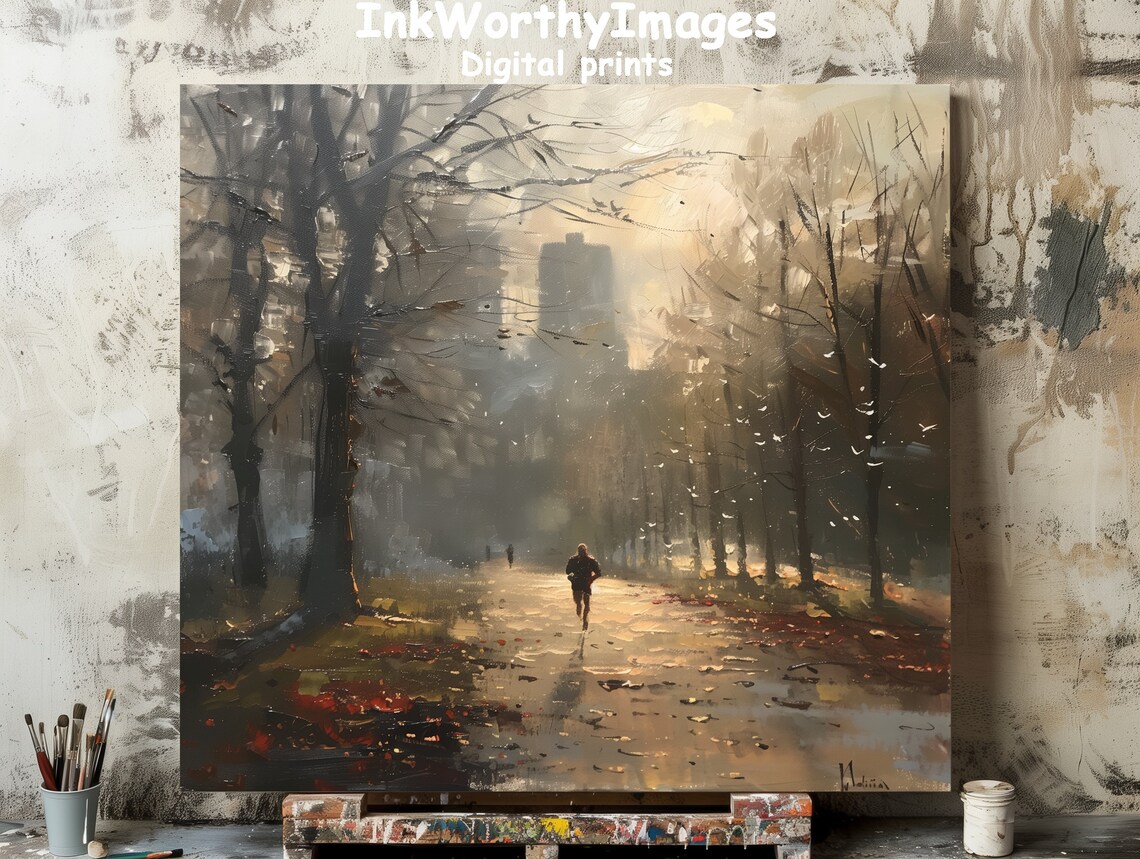 Morning Jog In The Park, Autumn Pathway Art