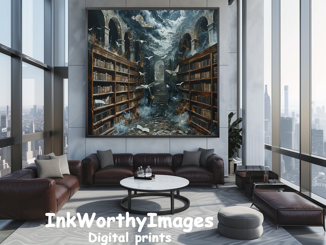 Enchanted Library With Flying Books, Fantasy Art Print - Image 4