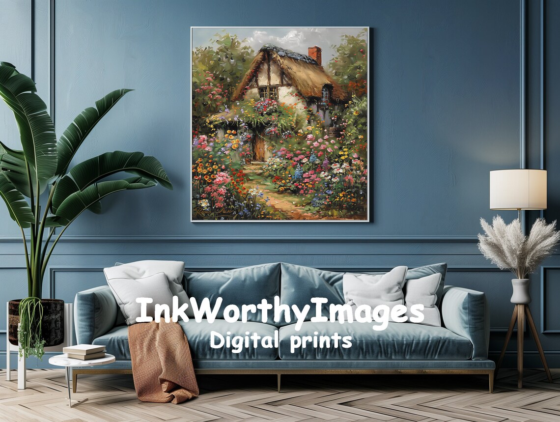 Charming Cottage Garden Floral Landscape Art Print - Image 3