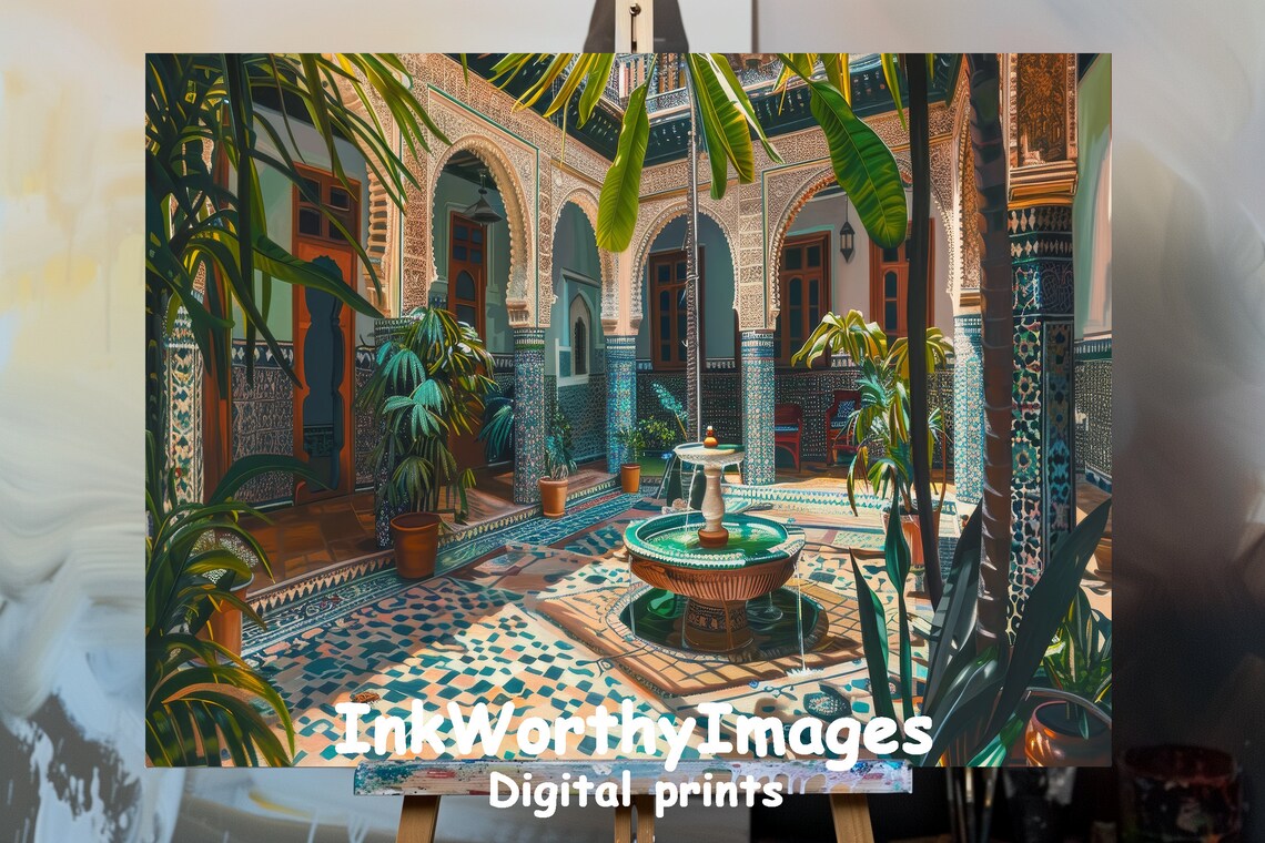 Moorish Courtyard Garden, Andalusian Patio Scene