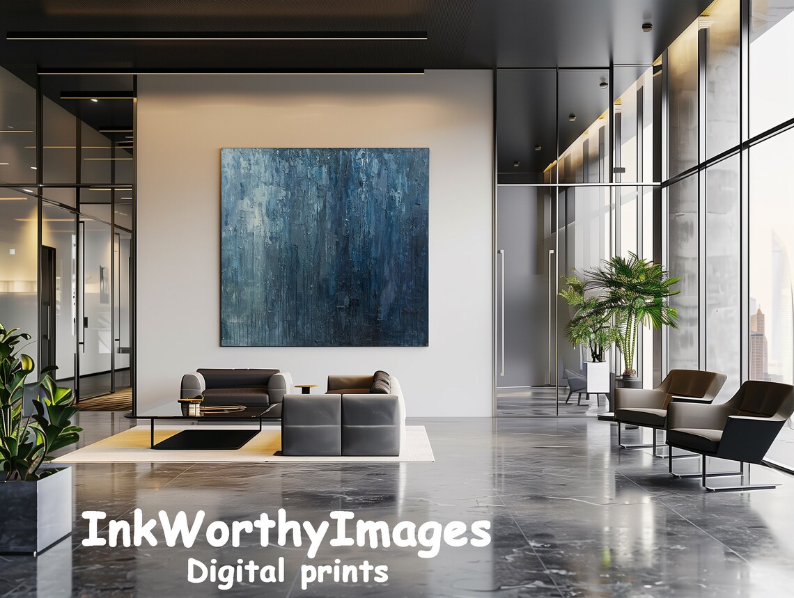 Deep Blue Abstract Textured Monochrome Art Print - Image 4