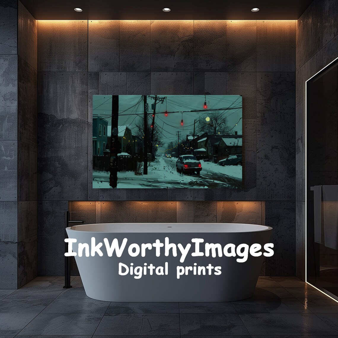 Moody Winter Evening In The Suburbs, Urban Snow Scene - Image 5