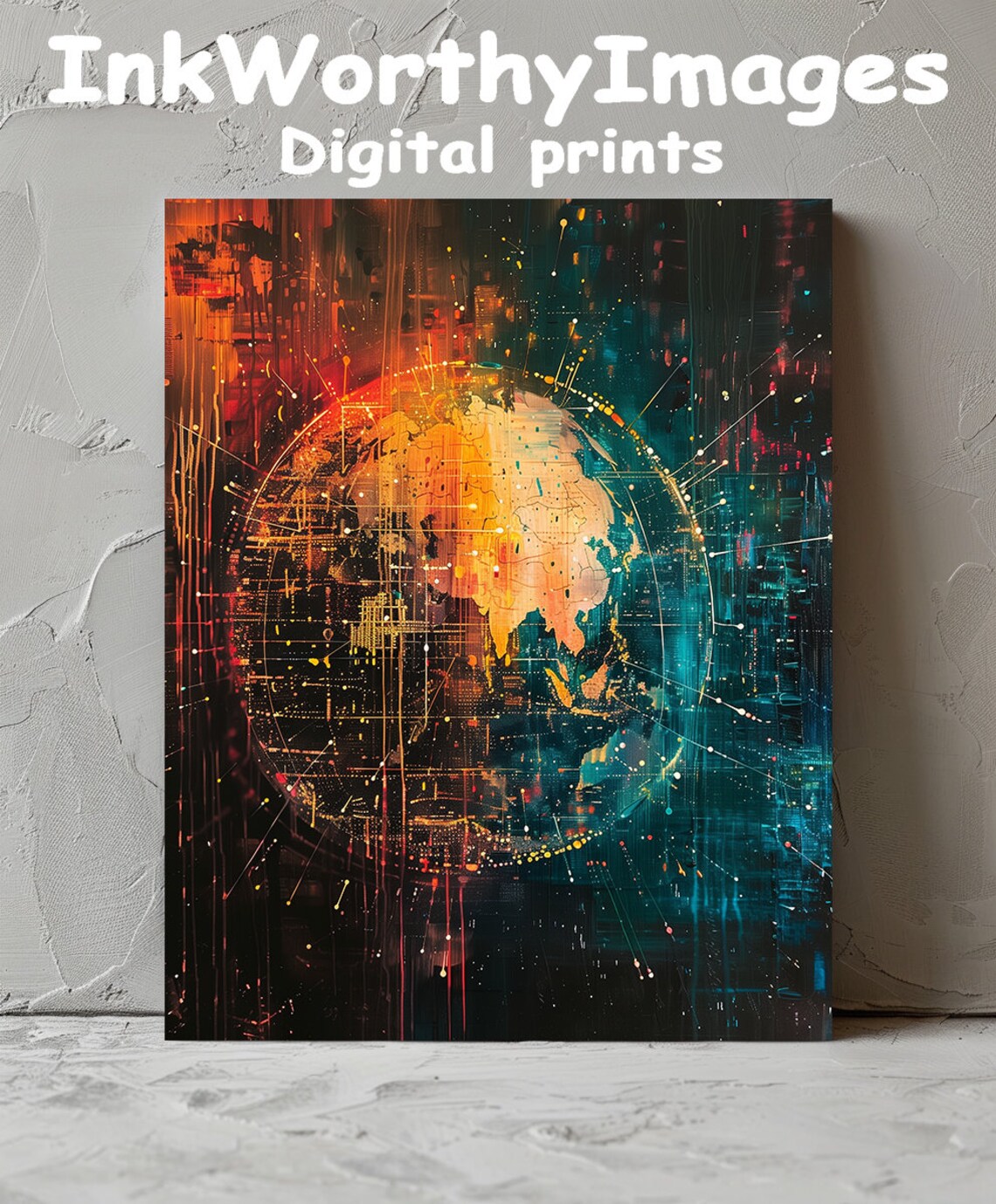 World Map, Abstract Futuristic Global Art