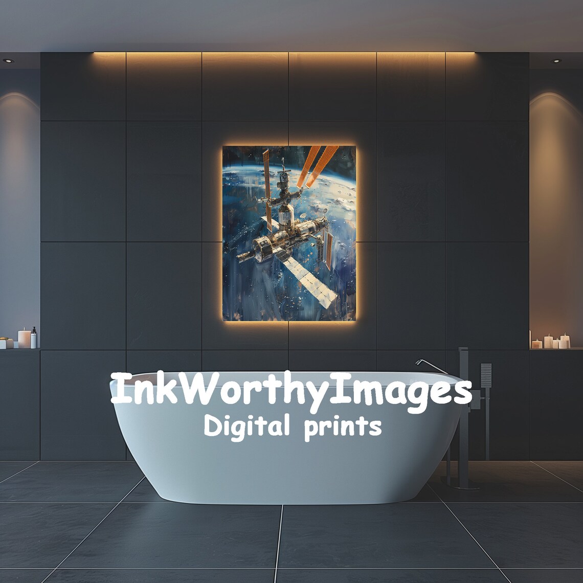 Space Station Painting, Outer Space Astronaut View - Image 4