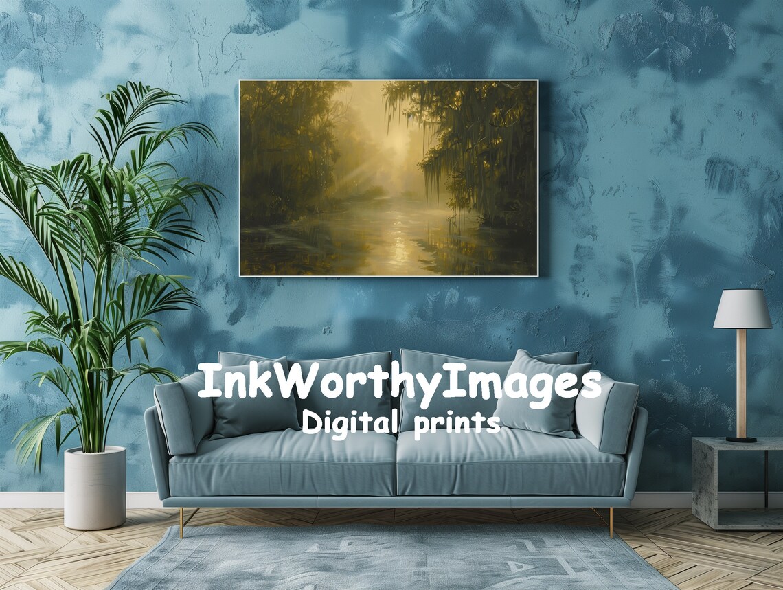 Misty Swamp Sunrise, Enchanted Wetlands Art Print - Image 2