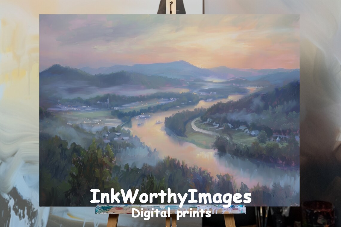 Sunset Over River Valley, Serene Landscape Print