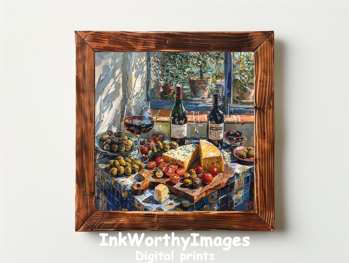 Wine And Cheese, Gourmet Still Life Art Print - Image 6