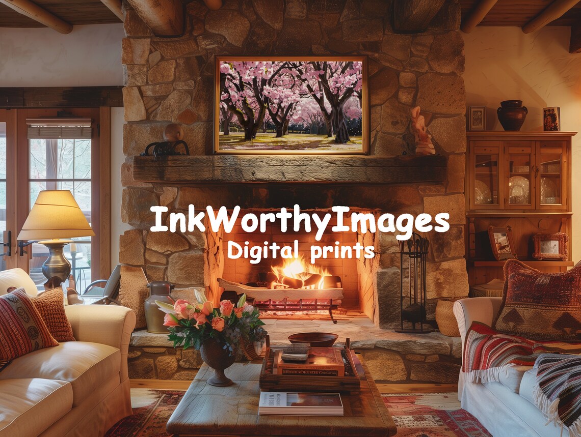 Cherry Blossom Grove Art Print, Spring Landscape - Image 3