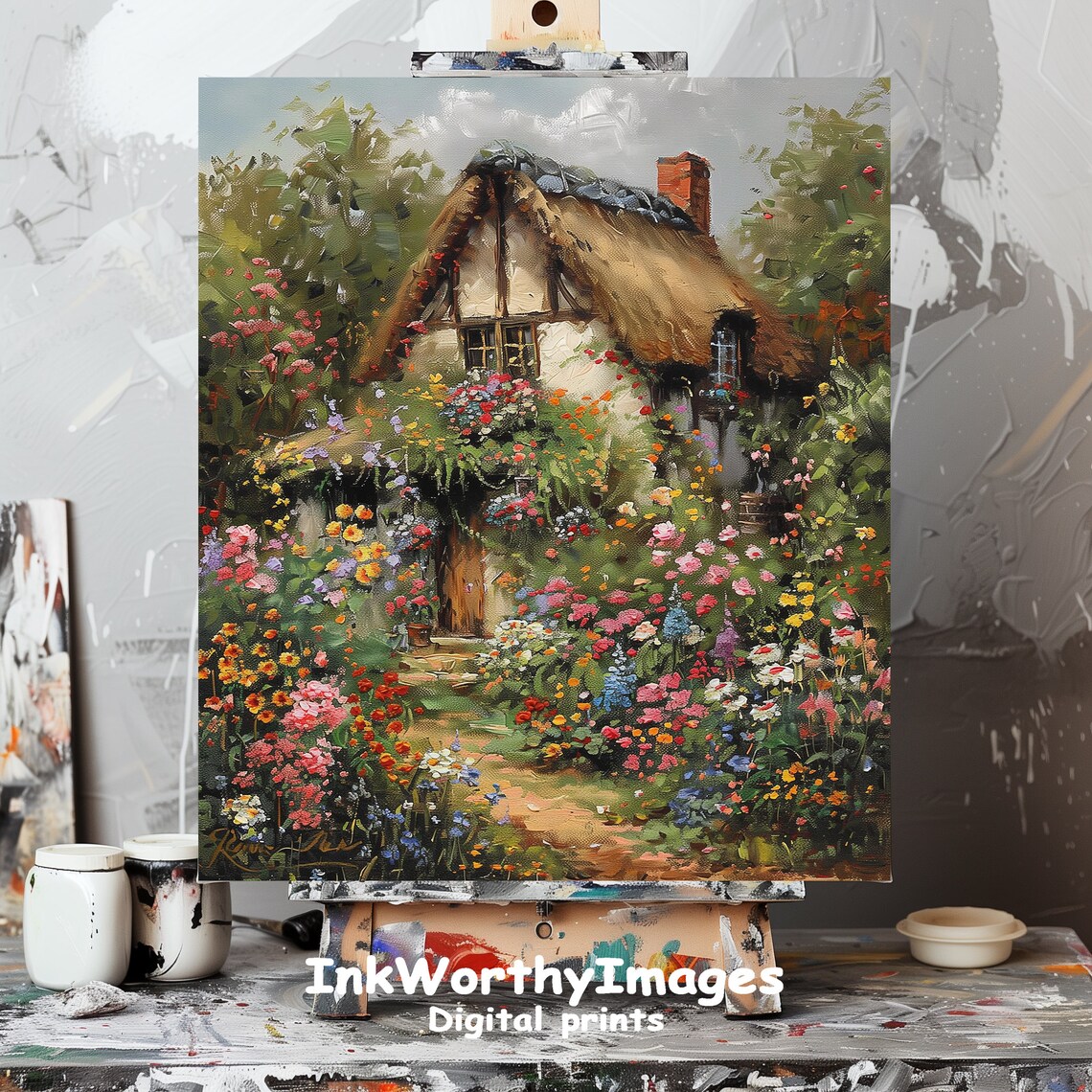 Charming Cottage Garden Floral Landscape Art Print - Image 6