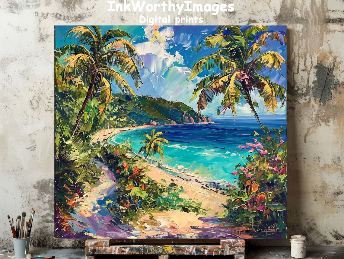 Tropical Beach Paradise Art Print, Coastal Landscape