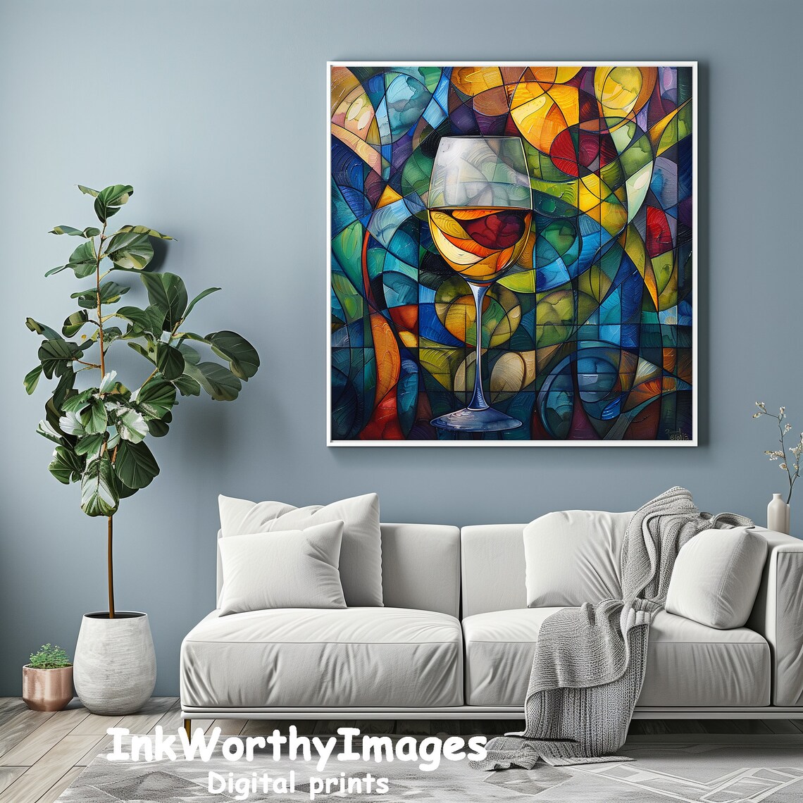 Stained Glass Wine, Colorful Abstract Home Bar Art - Image 4