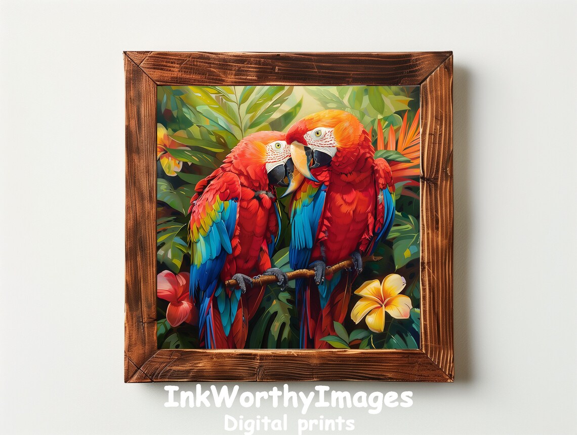 Parrot Pair Art Print, Tropical Bird Decor - Image 3