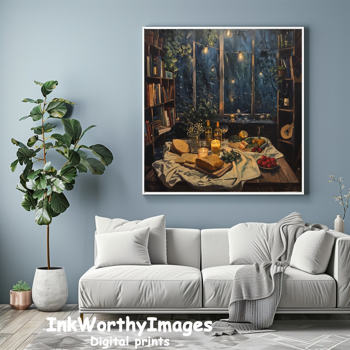 Evening Feast, Cozy Dining Scene Art Print - Image 2