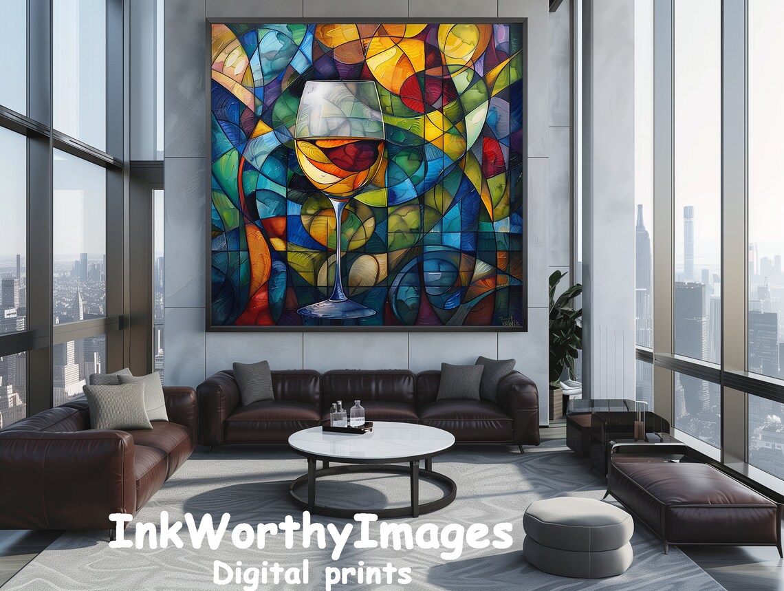 Stained Glass Wine, Colorful Abstract Home Bar Art - Image 5