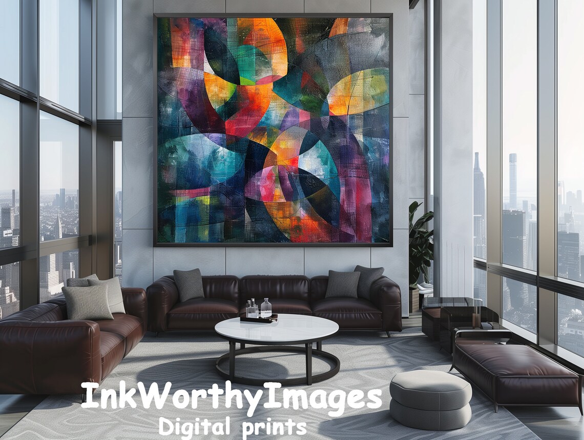 Abstract Geometric Print, Modern Interlocking Circles - Image 3