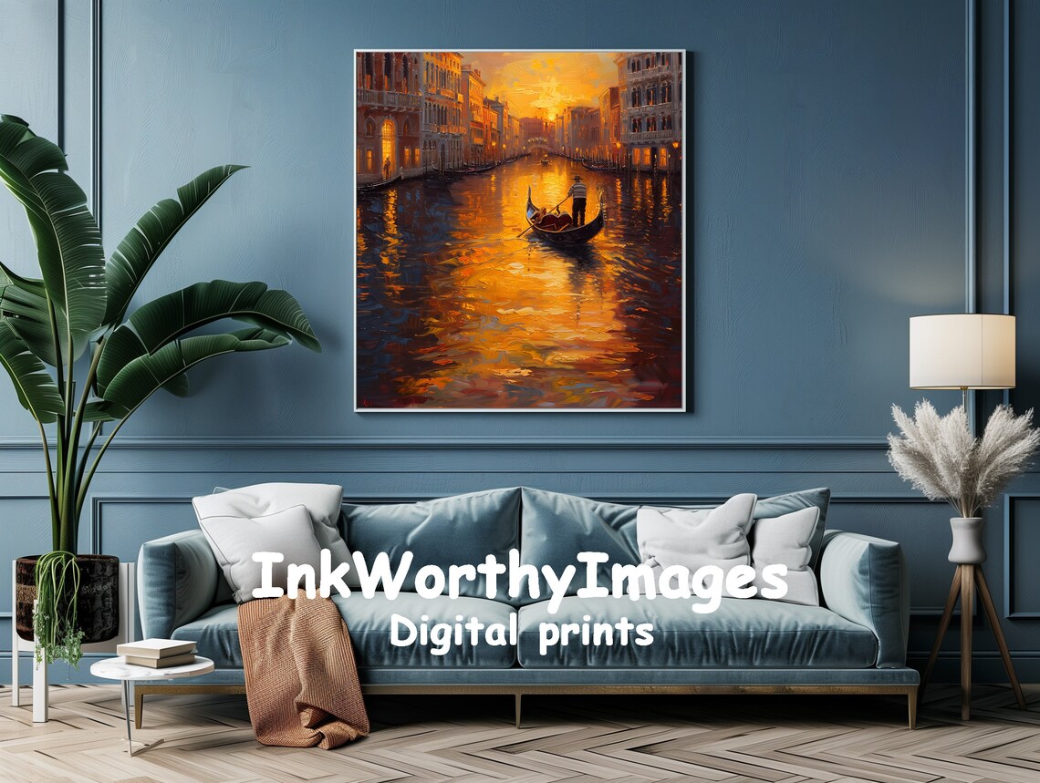 Venetian Sunset Gondola Art Print, Venice Canal - Image 4