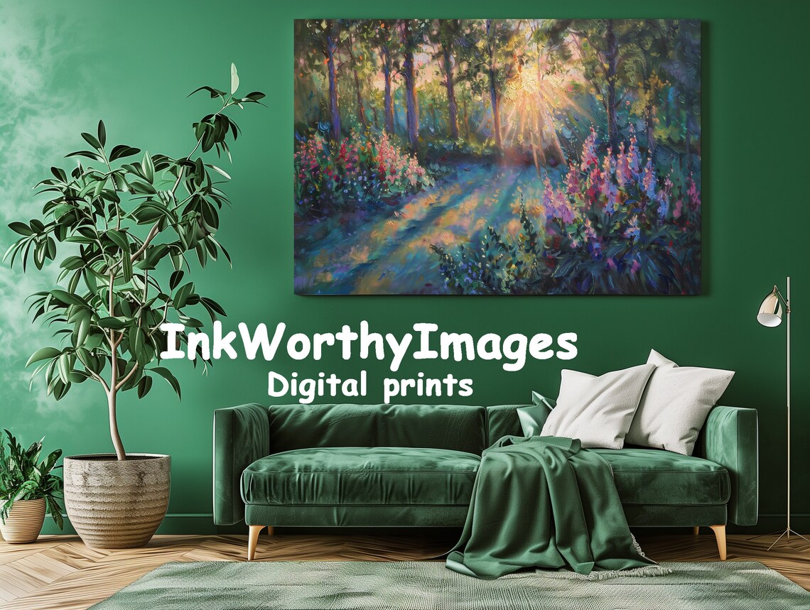 Sunlit Forest Path, Nature Landscape Art Print - Image 2