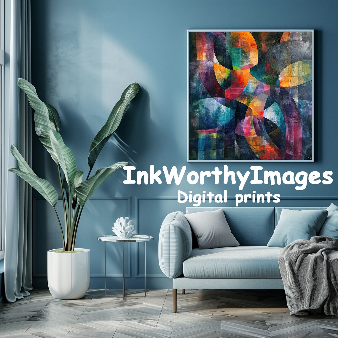 Abstract Geometric Print, Modern Interlocking Circles - Image 4