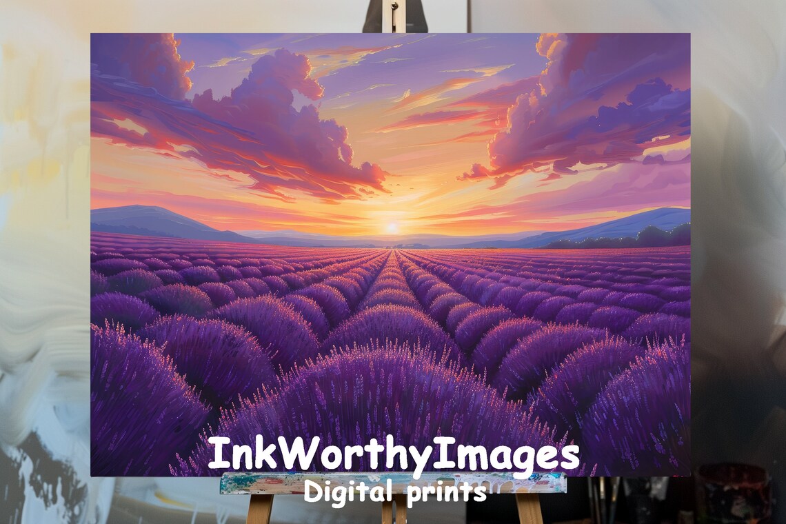 Lavender Fields At Sunset Landscape Painting
