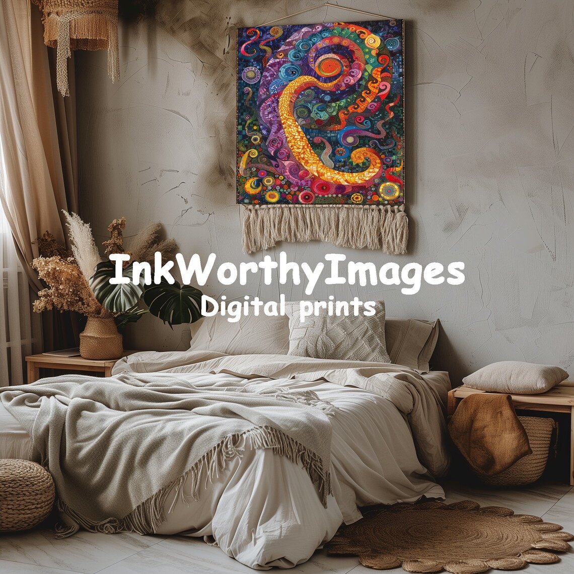 Abstract Mosaic Painting, Psychedelic Spiral Decor - Image 3